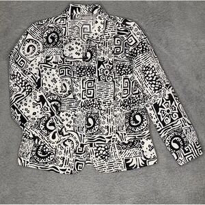 VTG Cali & York Jacket PM Abstract Artsy Retro 90s Black White Full Zip Collared